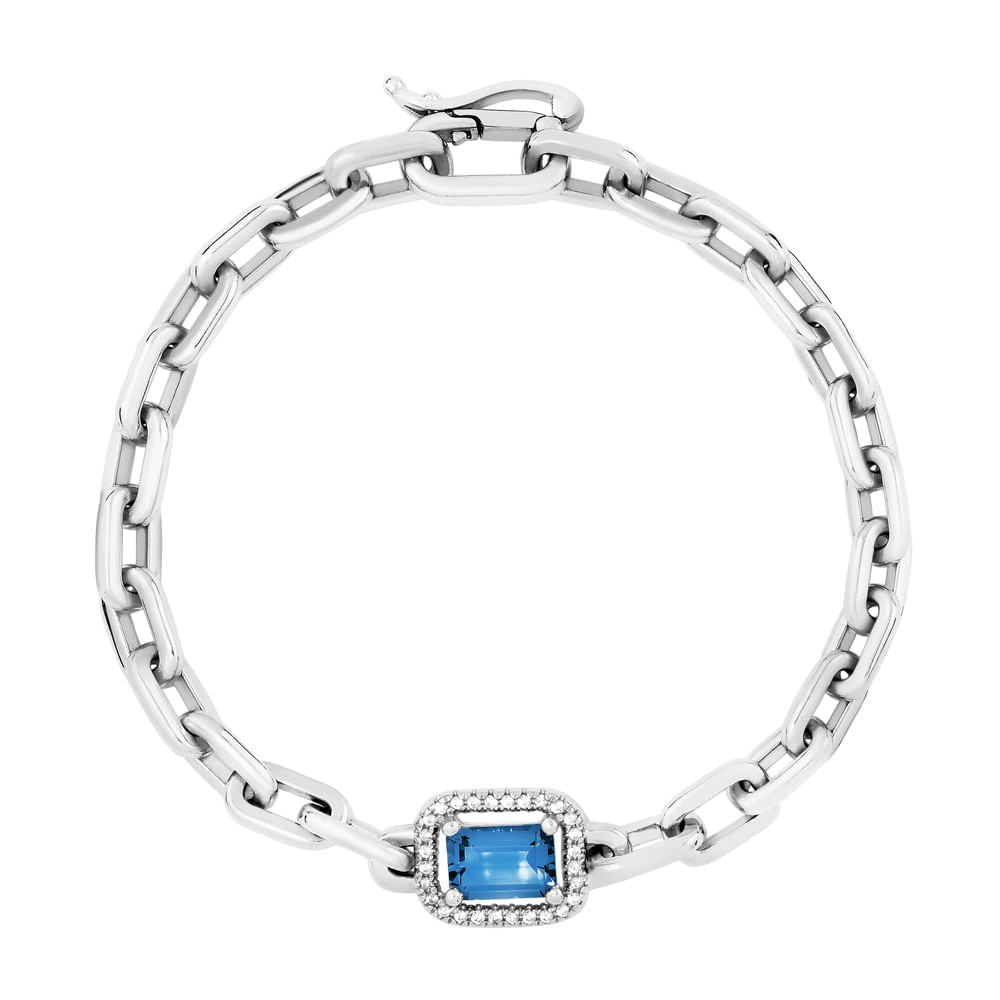 Pulseira Chains em Prata 925 com Topázio London e Safiras Incolores