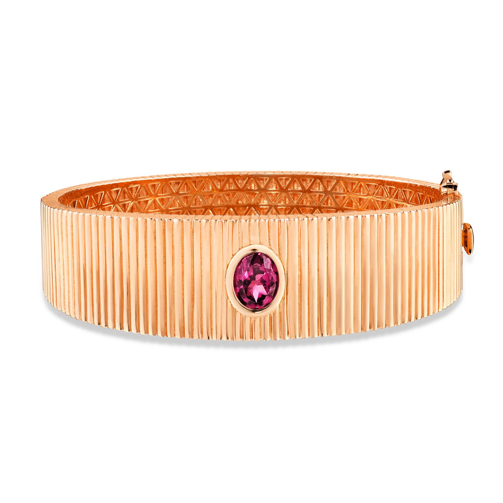 Pulseira Gomos Color em Ouro Rosé 18k com Rodolita