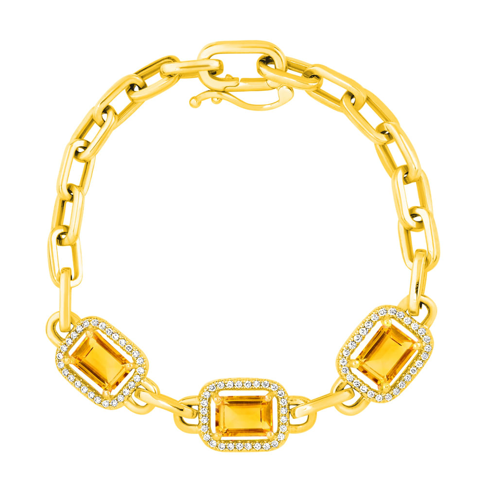 Pulseira Chains em Ouro Amarelo 18k com Citrinos e Diamantes