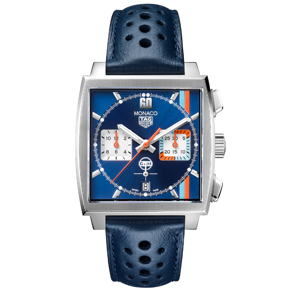 Relógio TAG Heuer Monaco Masculino Couro Azul CBL2115.FC6494