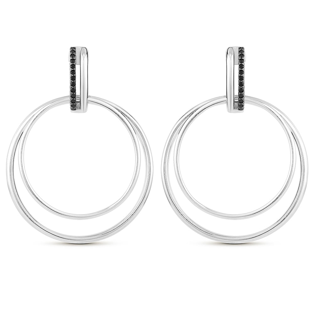 Argola Elos em Prata 925 com Safiras Negras, 16 mm