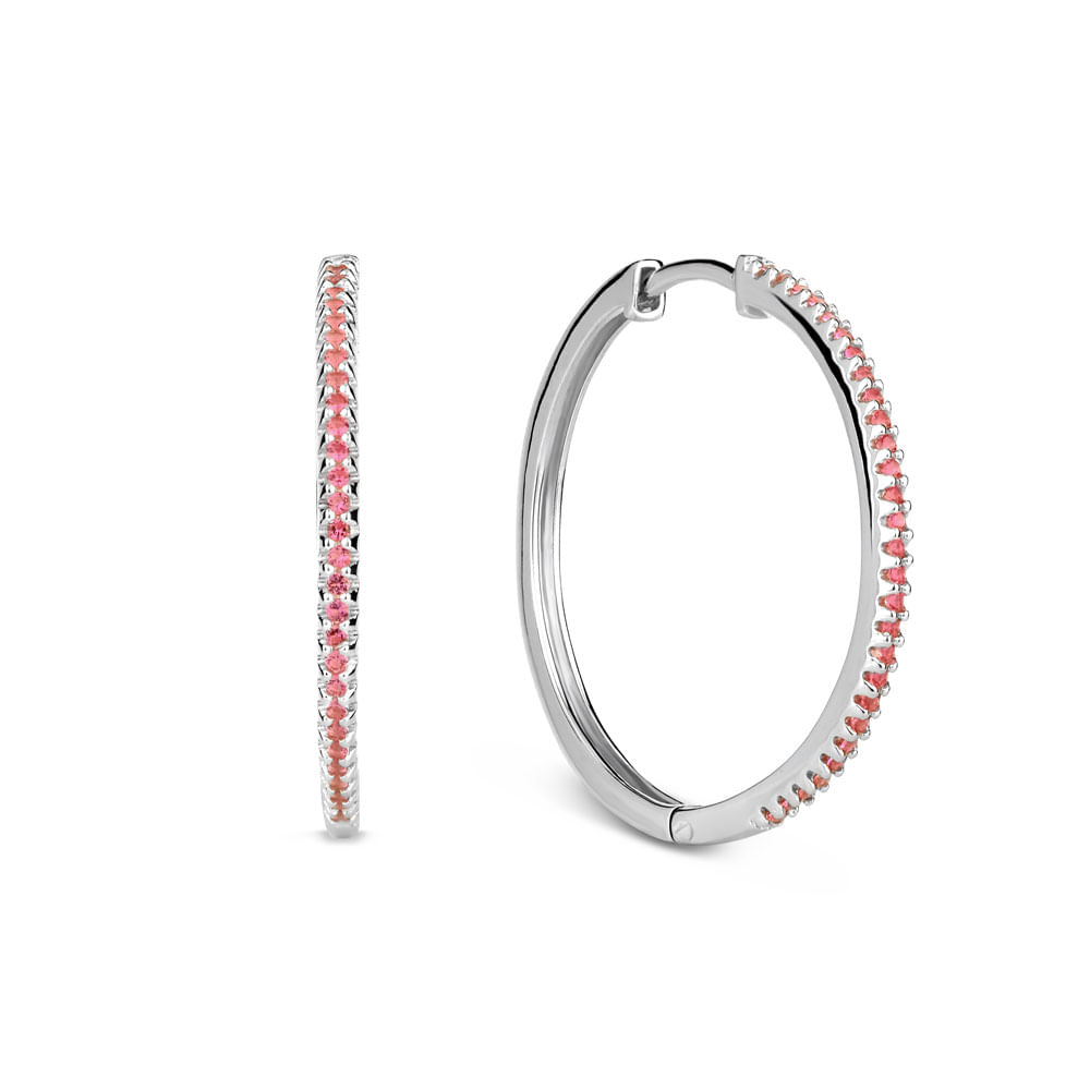 Argola Life Pavê em Prata 925 com Pedras Vermelhas, 17,6 mm