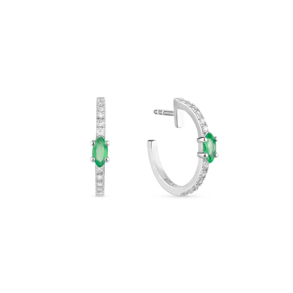 Brinco Life Nature em Prata 925 com Pedras Verdes e Incolores