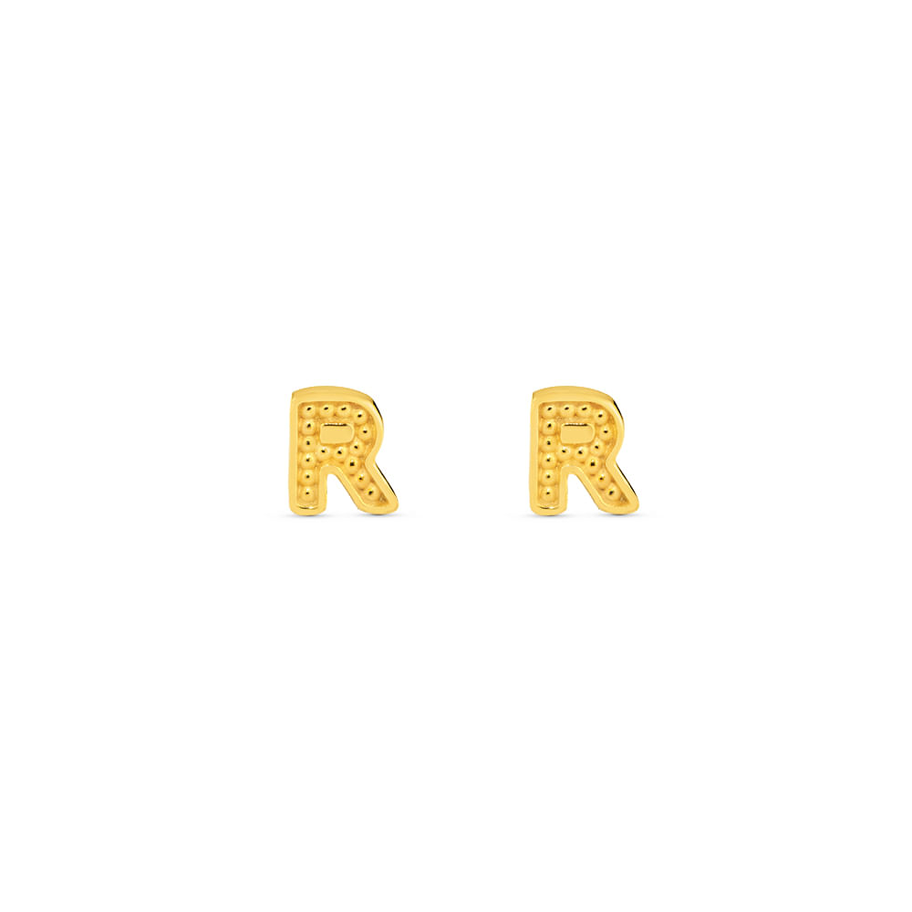 Brinco Life Letras R Prata com Banho Ouro Amarelo