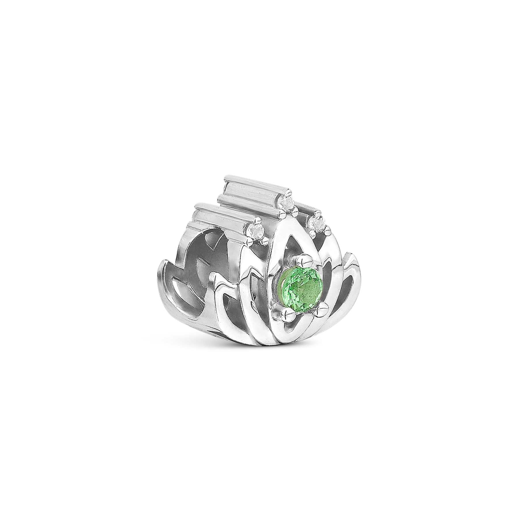 Pingente Life Flor Tiana em Prata 925 com Pedras Verdes e Incolores