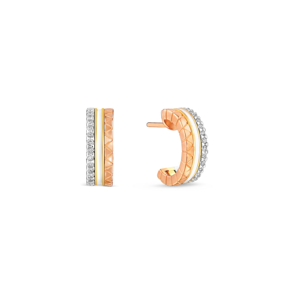 Brinco Argola Icona em Ouro Amarelo, Ouro Branco e Ouro Rosé 18k com Diamantes, 13mm