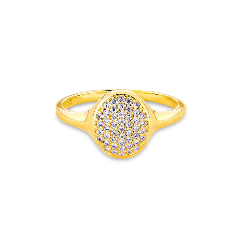 Anel Signet em Ouro Amarelo 18k com Diamantes
