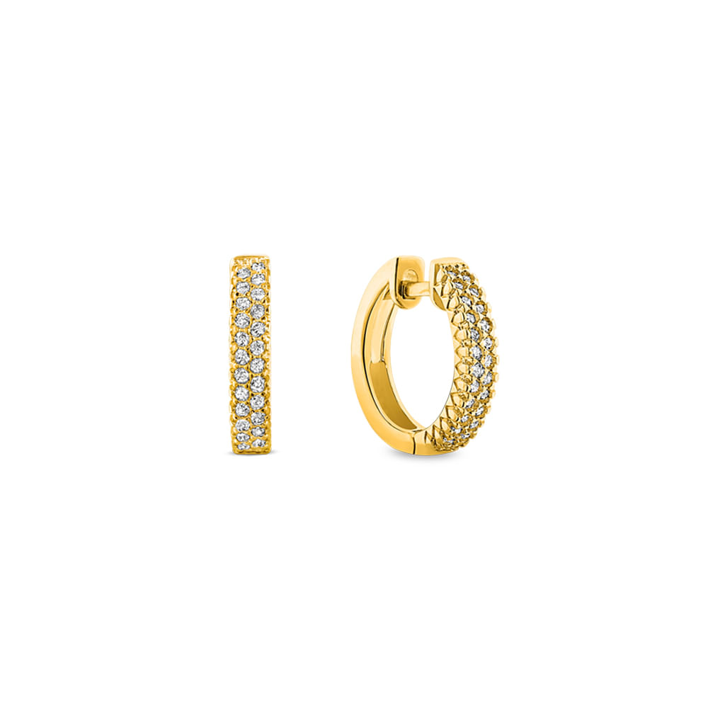 Brinco Argola em Ouro Amarelo 18k com Diamantes, 14mm