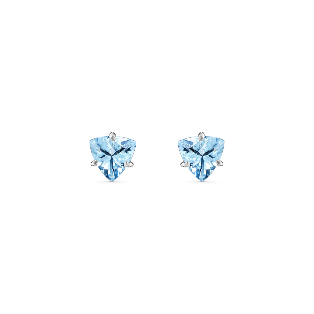 Brinco Solitário Expressão em Ouro Branco 18k com Água Marinha