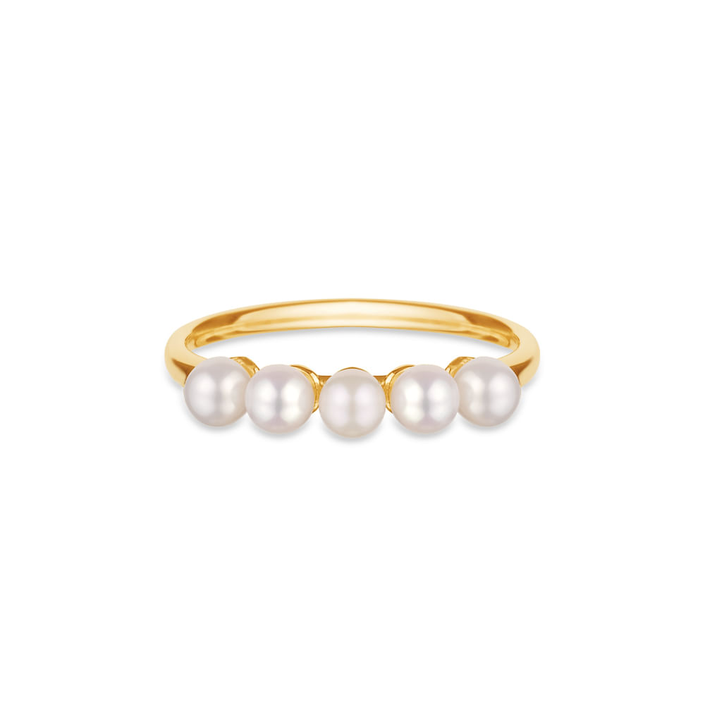 Anel Linear em Ouro Amarelo 18k com Pérolas