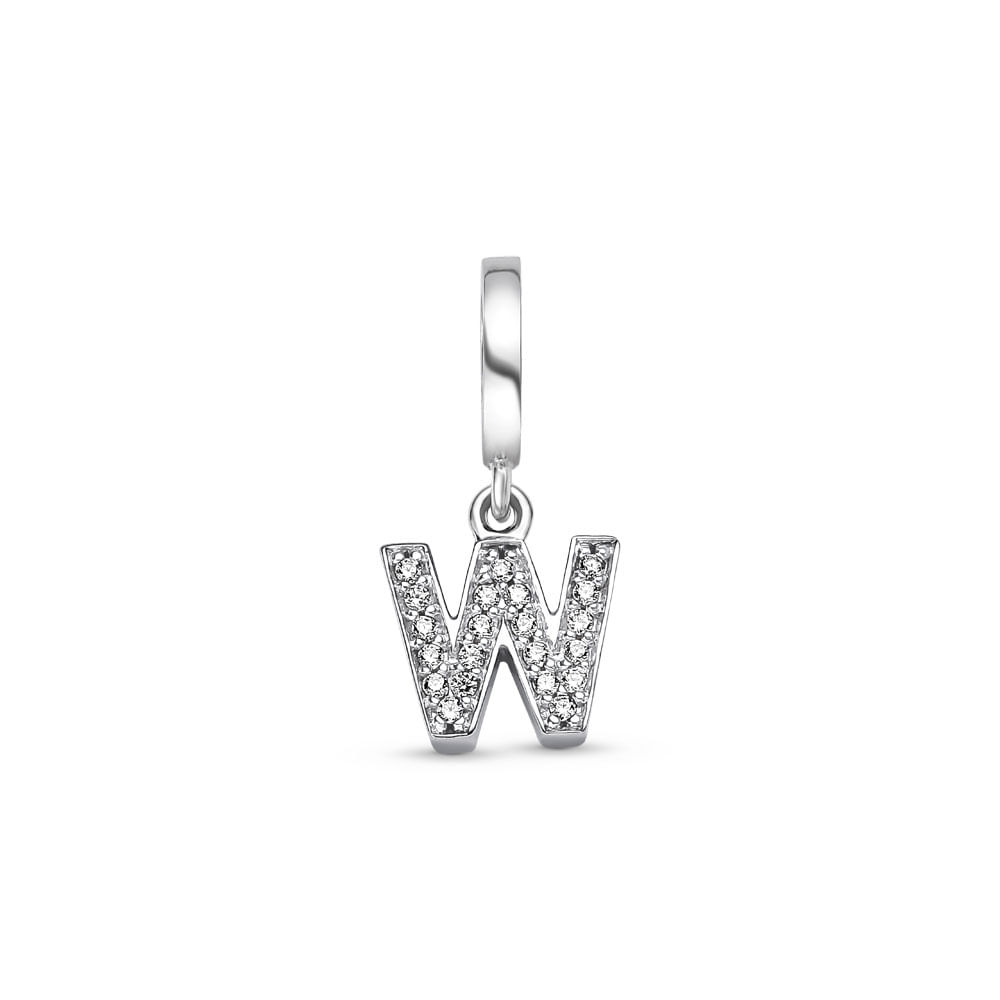 Pingente Life Letra W em Prata 925 com Pedras Incolores