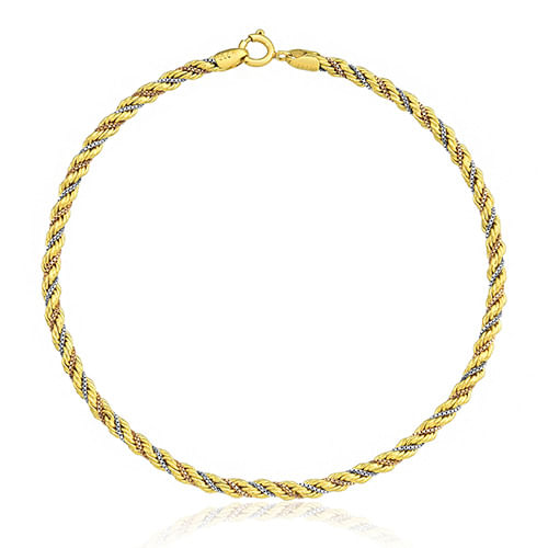 Pulseira Corda em Ouro Amarelo, Ouro Branco e Ouro Rosé 18k