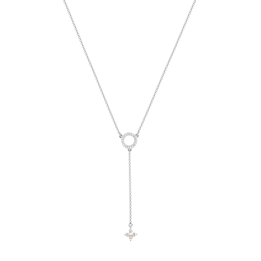 Colar Life You And Me em Prata 925 com Pérola e Pedras Incolores, 60cm