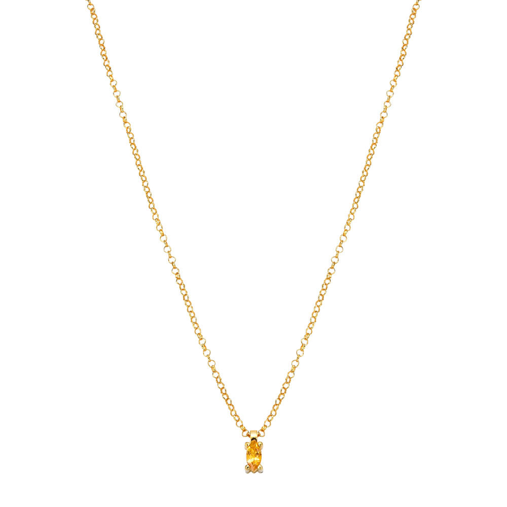 Colar Life Unique em Prata 925 com Banho de Ouro Amarelo 18k com Citrino, 50cm