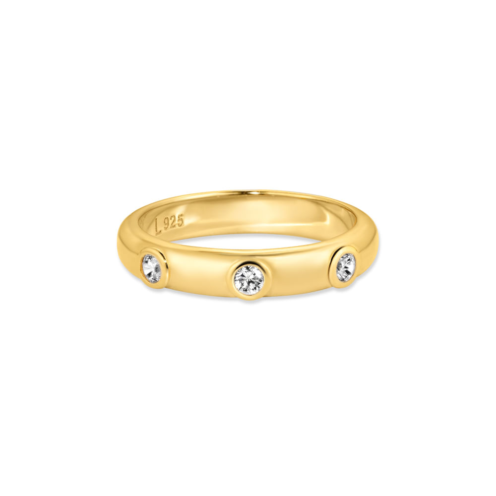 Anel Life Joyful em Prata 925 com Banho de Ouro Amarelo 18k e Pedras Incolores