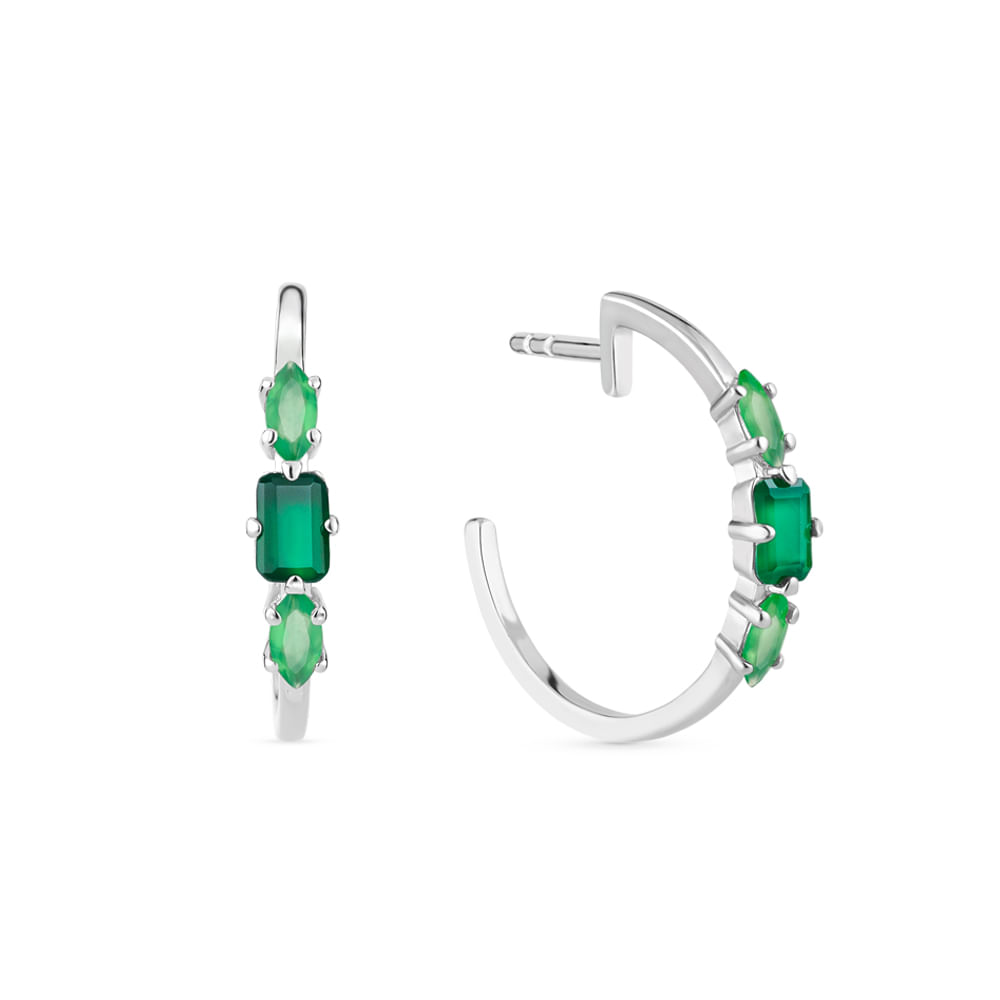 Brinco Life Nature em Prata 925 com Ágata Verde e Calcedônia