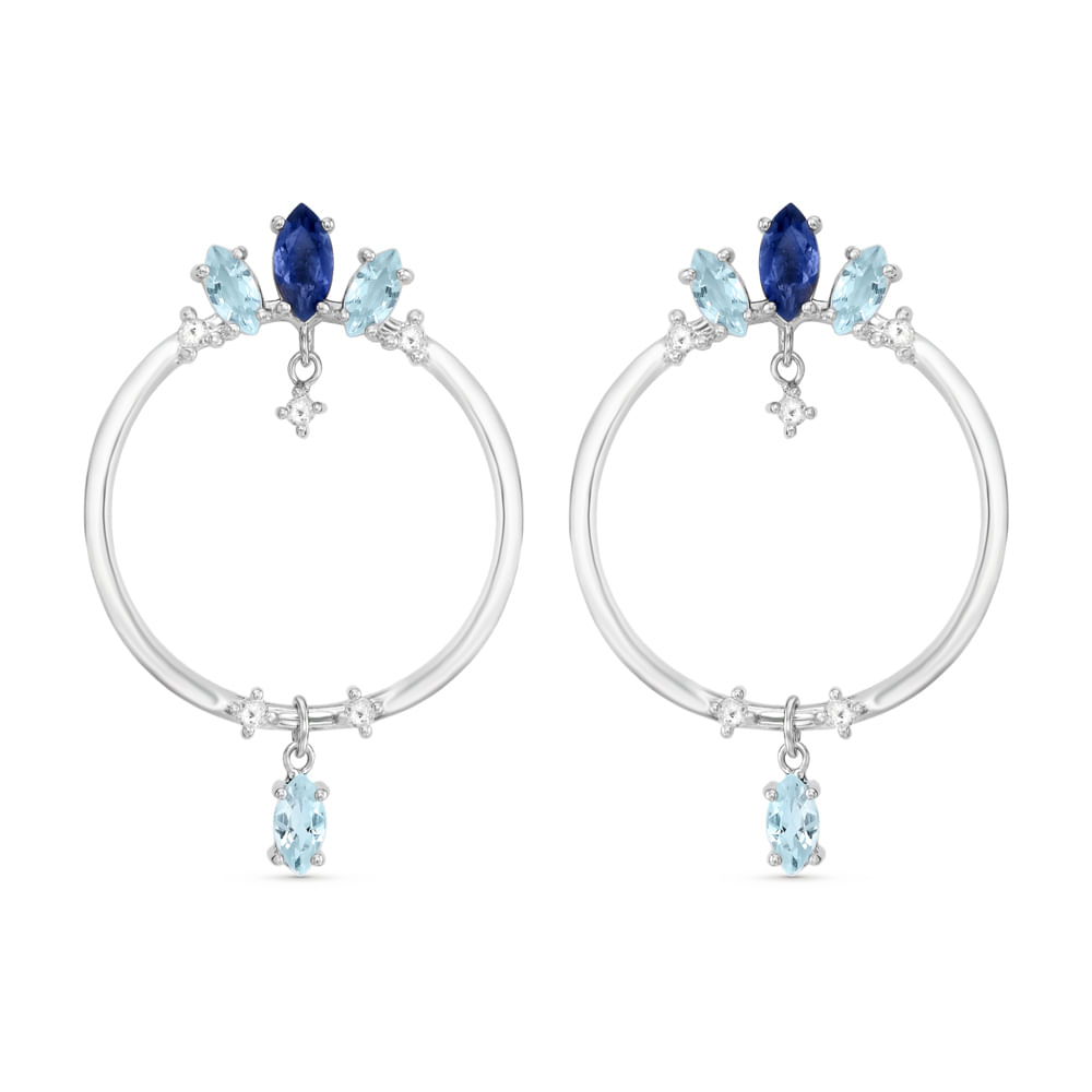 Brinco Life Acqua em Prata 925 com Iolitas e Topázios Incolores
