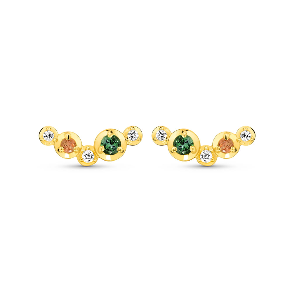 Brinco Bubble em Ouro Amarelo 18k com Turmalina Verde, Andaluzita e Safiras Incolores