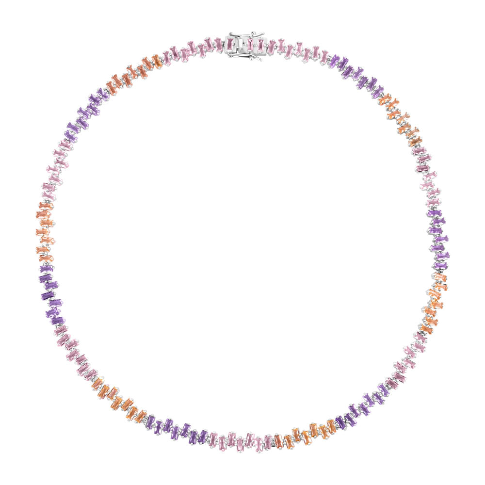 Colar Life Aurora em Prata 925 com Pedras Coloridas, 40cm