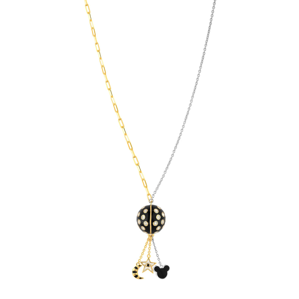 Colar Life Esfera Disney em Prata 925 com Banho de Ouro Amarelo 18k e Esmalte, 65cm