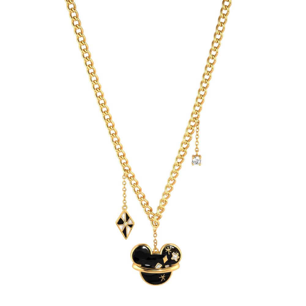 Colar Life Mickey Saturno Disney em Prata 925 com Banho de Ouro Amarelo 18k e Esmalte, 40cm