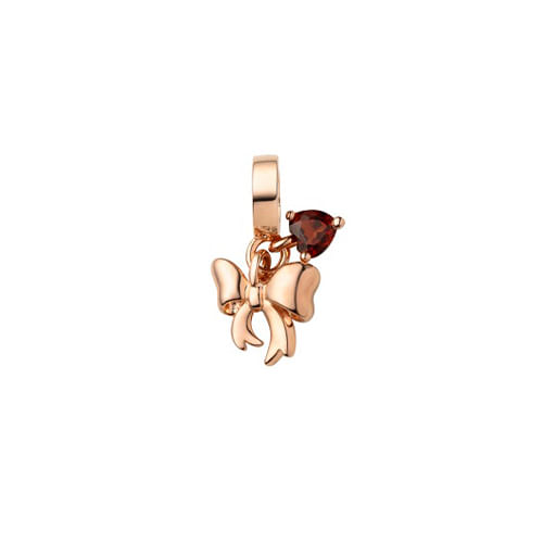 Pingente Life Laço em Liga Rosé com Banho de Ouro Rosé 18k e Pedra Vinho