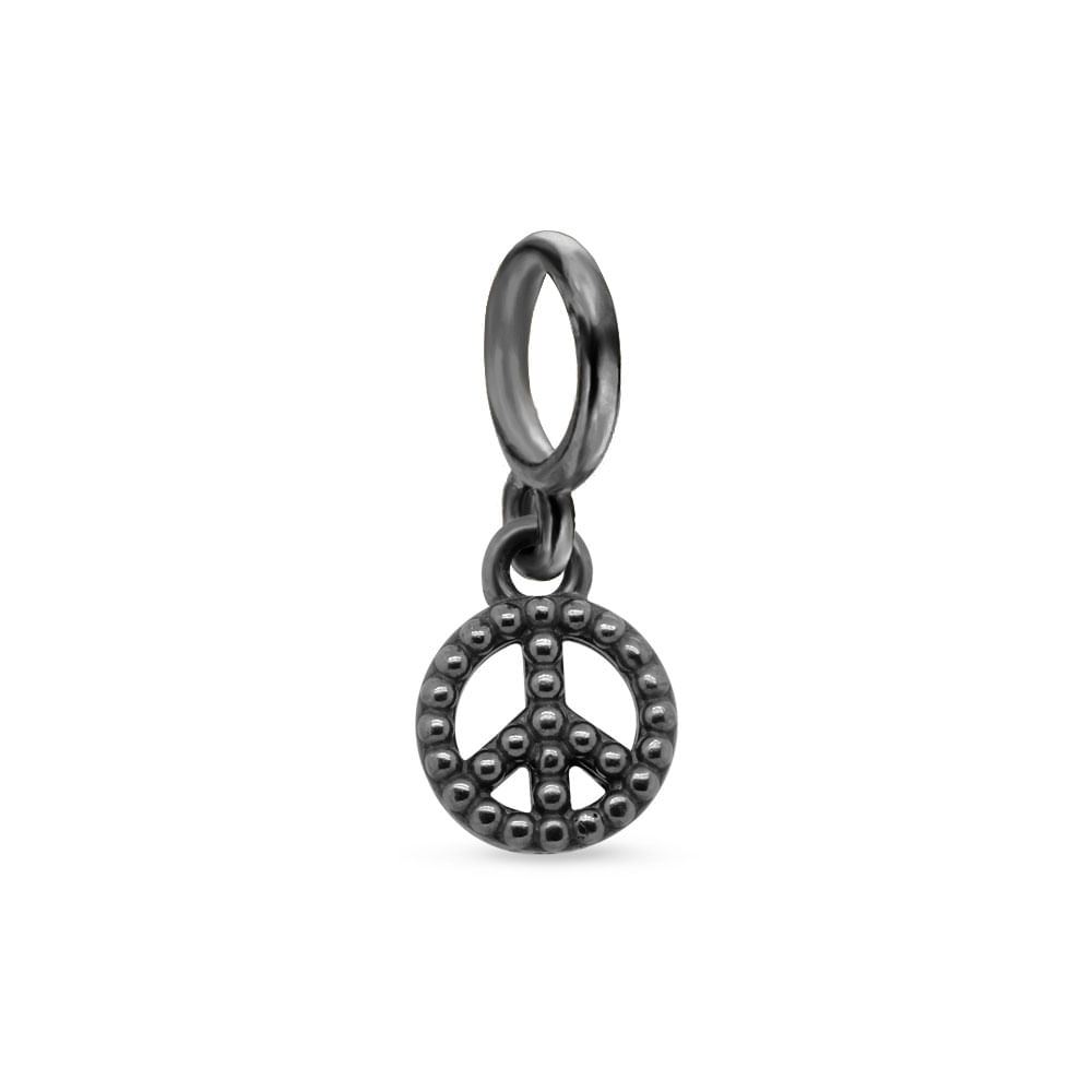 Pingente Life Patuás Paz e Amor em Prata 925 com Ródio Negro