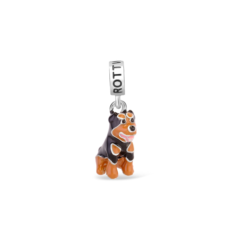 Pingente Life Animal Rottweiler em Prata 925 com Esmalte