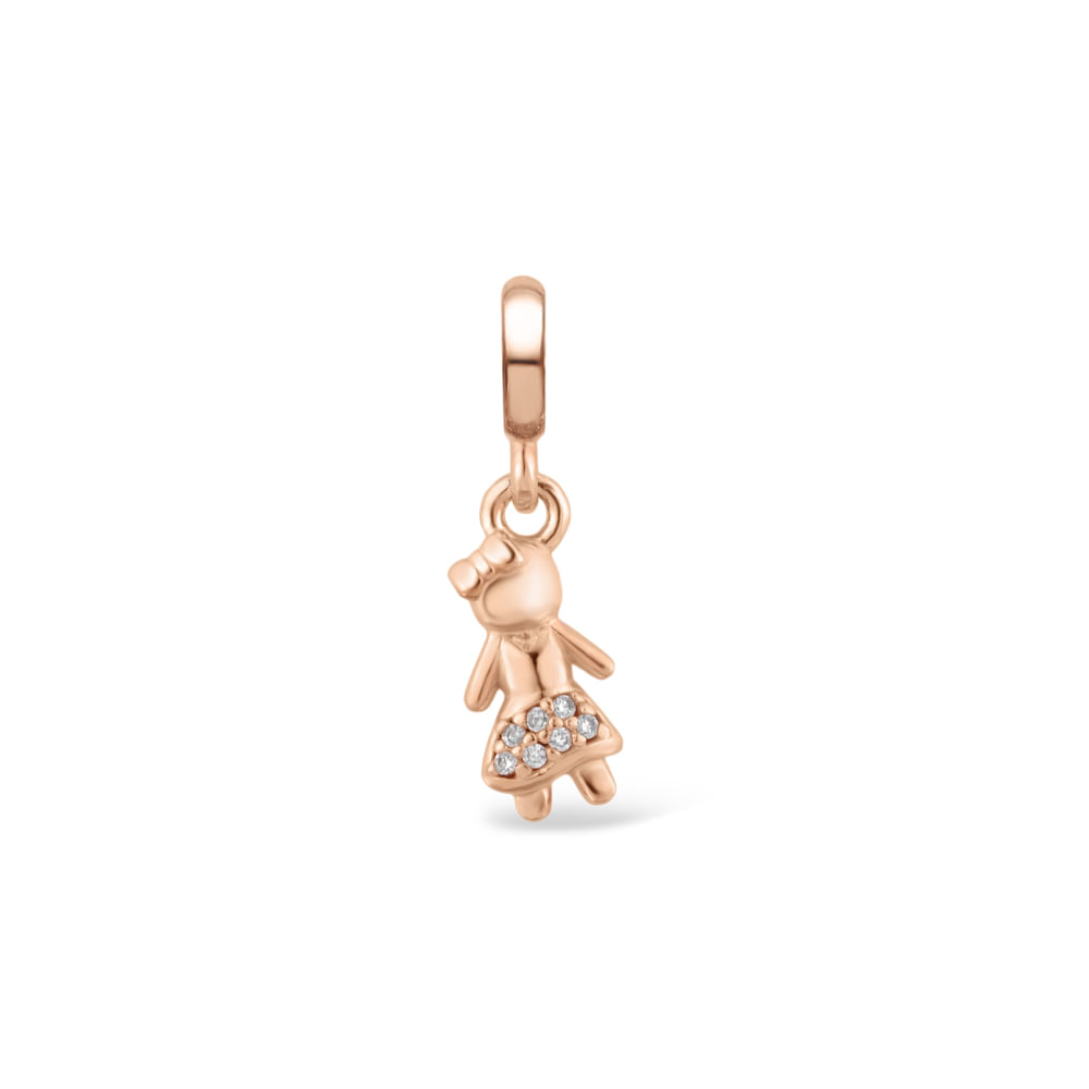 Pingente Life Menina Pavê Com Banho Ouro Rosé