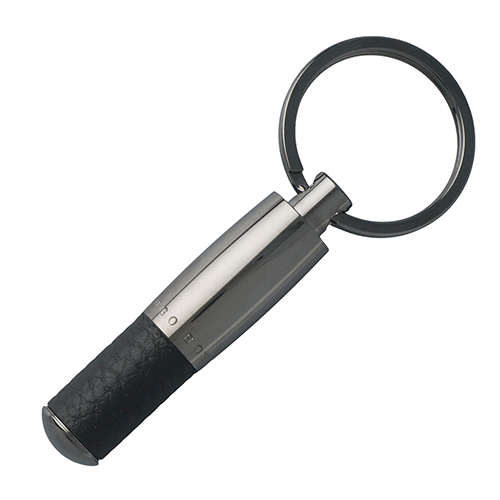 Chaveiro Hugo Boss Pure Metal Cinza e Couro