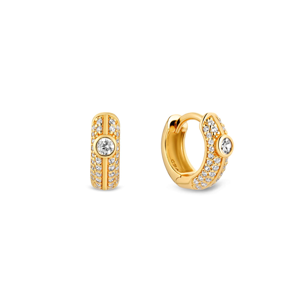 Argola Life Joyful em Prata 925 com Banho de Ouro Amarelo 18k e Pedras Incolores, 10 mm