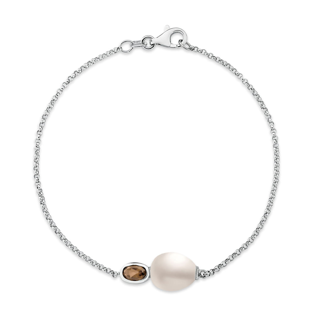 Pulseira em Prata 925 com Pérola e Quartzos Fumê