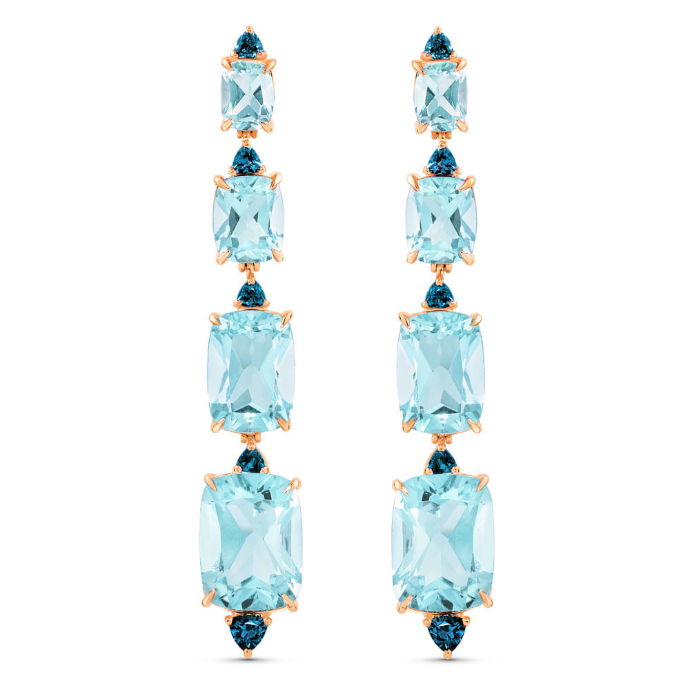 Brinco Sirena em Ouro Rosé 18k com Topázios Sky e Topázios London