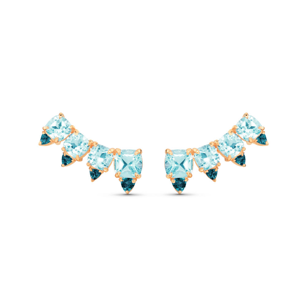 Brinco Ear Cuff Sirena em Ouro Rosé 18k com Topázios Sky e Topázios London