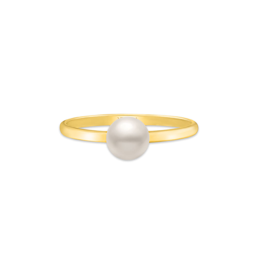 Anel Solitário em Ouro Amarelo 18k com Pérola, 5-5.5mm