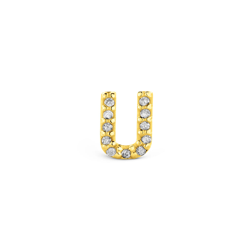 Brinco Único Letra U em Ouro Amarelo 18k com Diamantes