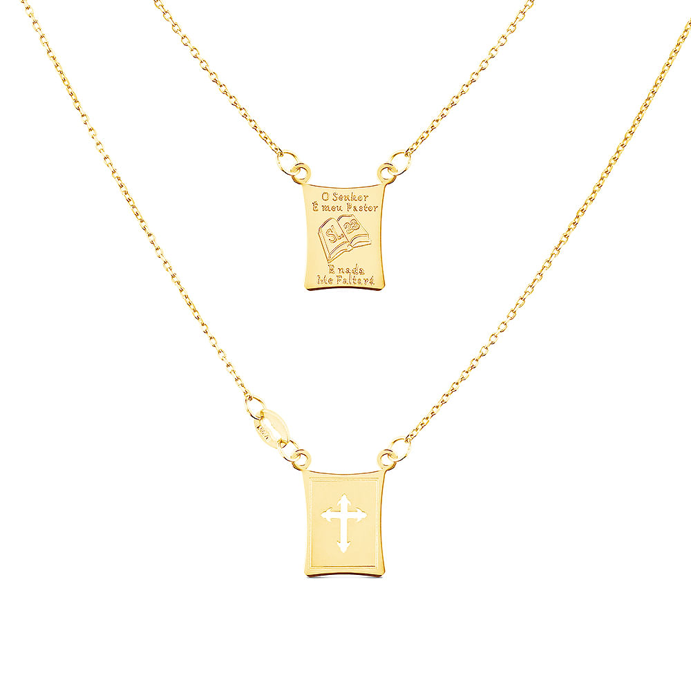 Escapulário Medalhas Crucifixo em Ouro Amarelo 18k, 60cm