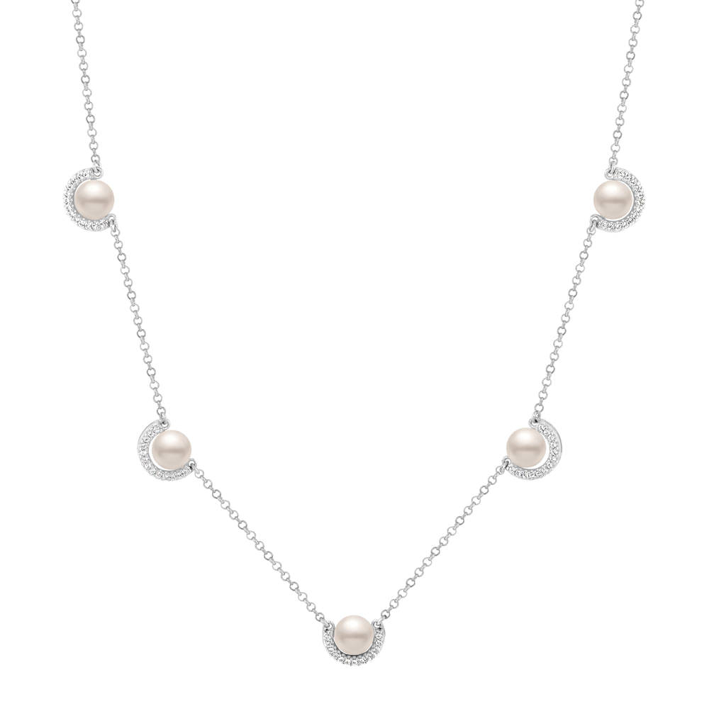 Colar Eclipse em Prata 925 com Pérolas e Topázios Incolores, 45cm