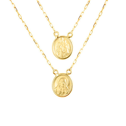 Escapulário Medalhas Jesus e N.Sra. Aparecida em Ouro Amarelo 18k, 60cm