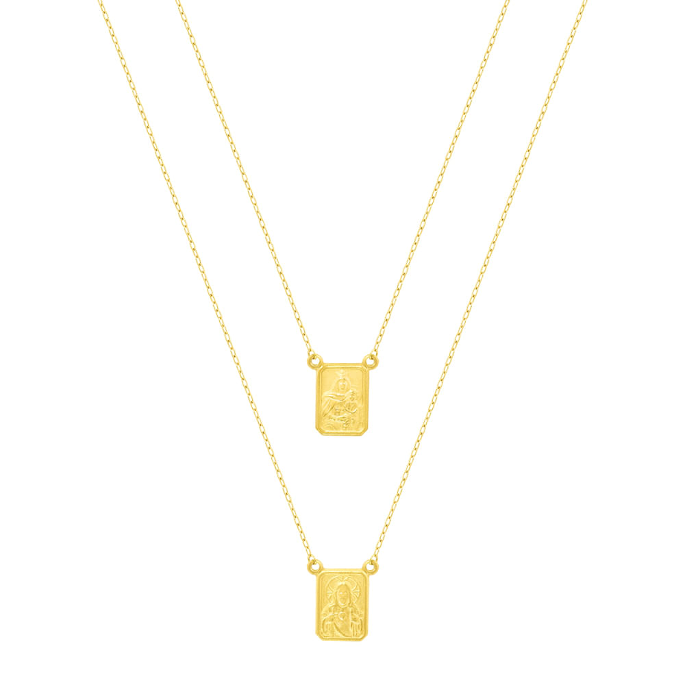Escapulário Medalhas Jesus e N.Sra. Do Carmo em Ouro Amarelo 18k, 60cm