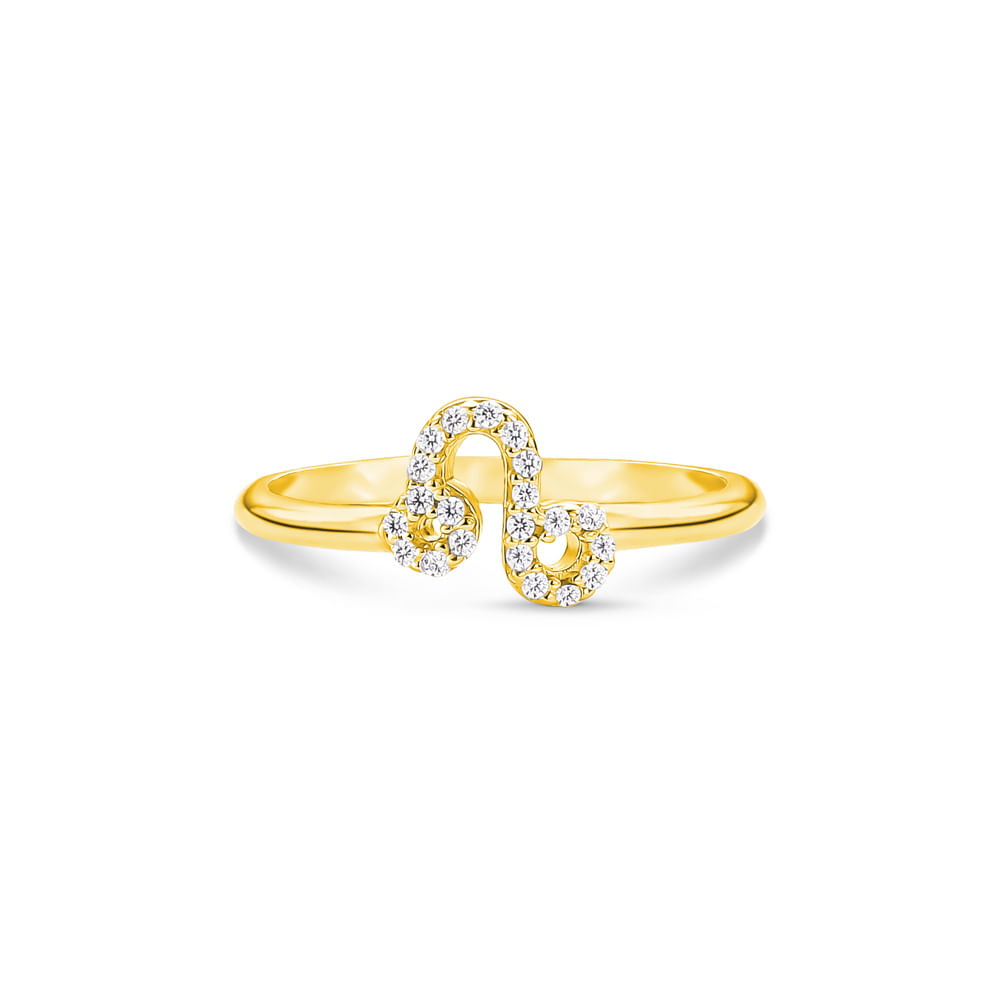 Anel Life Signo Leão em Prata 925 com Banho de Ouro Amarelo 18k e Pedras Incolores