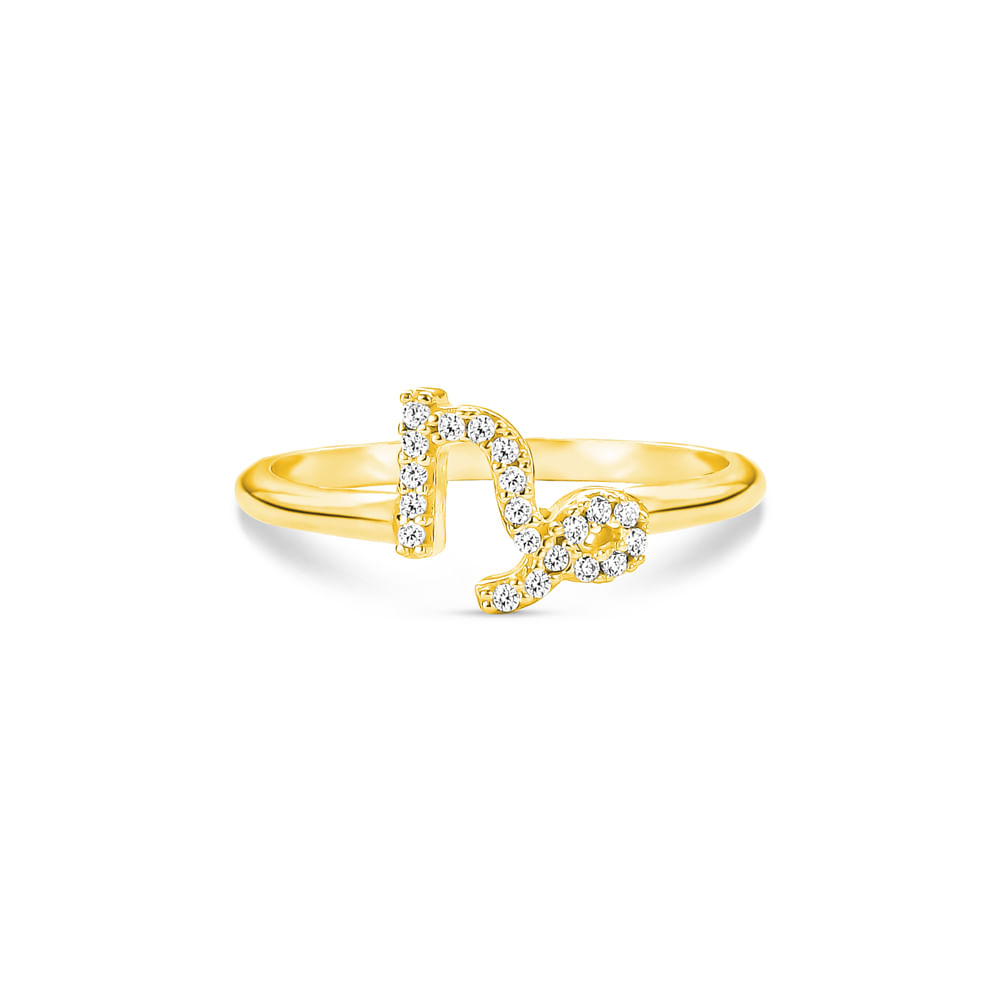 Anel Life Signo Capricórnio em Prata 925 com Banho de Ouro Amarelo 18k e Pedras Incolores