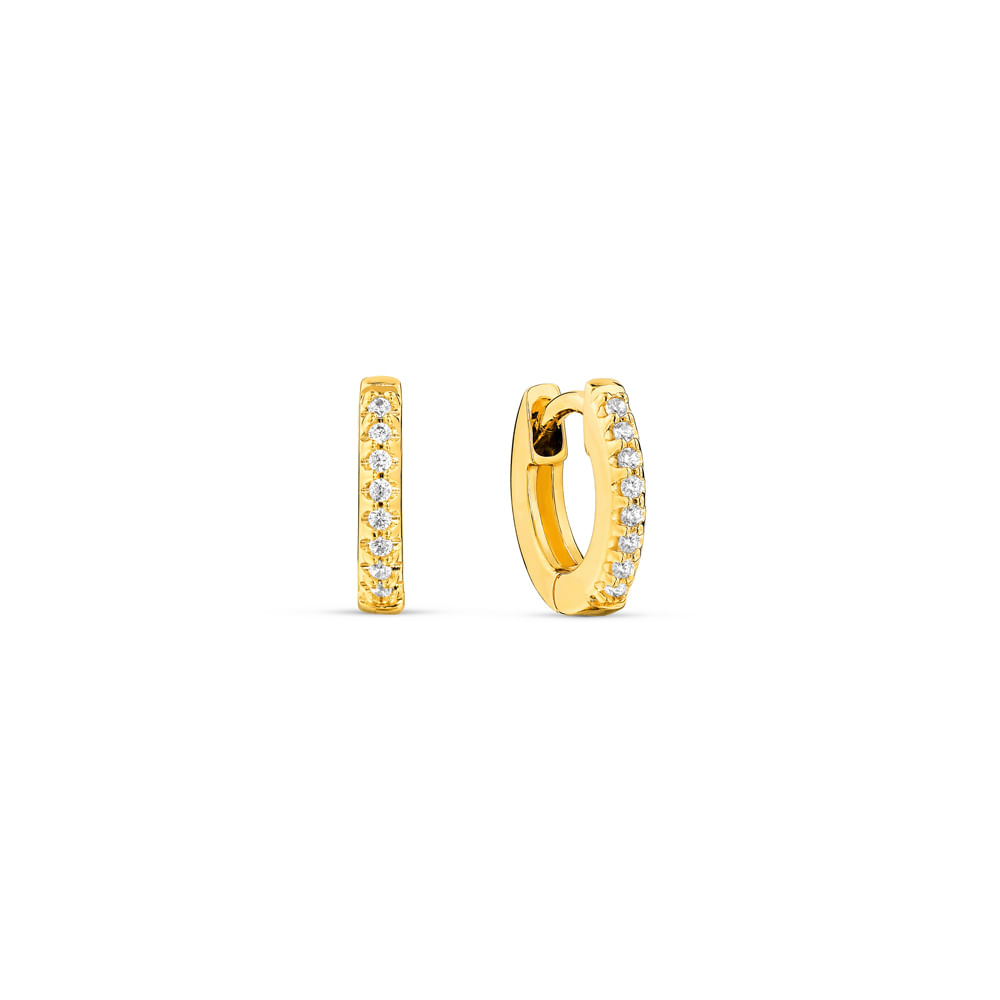 Argola Life Pavê em Prata 925 com Banho de Ouro Amarelo 18k com Pedras Incolores, 29 mm