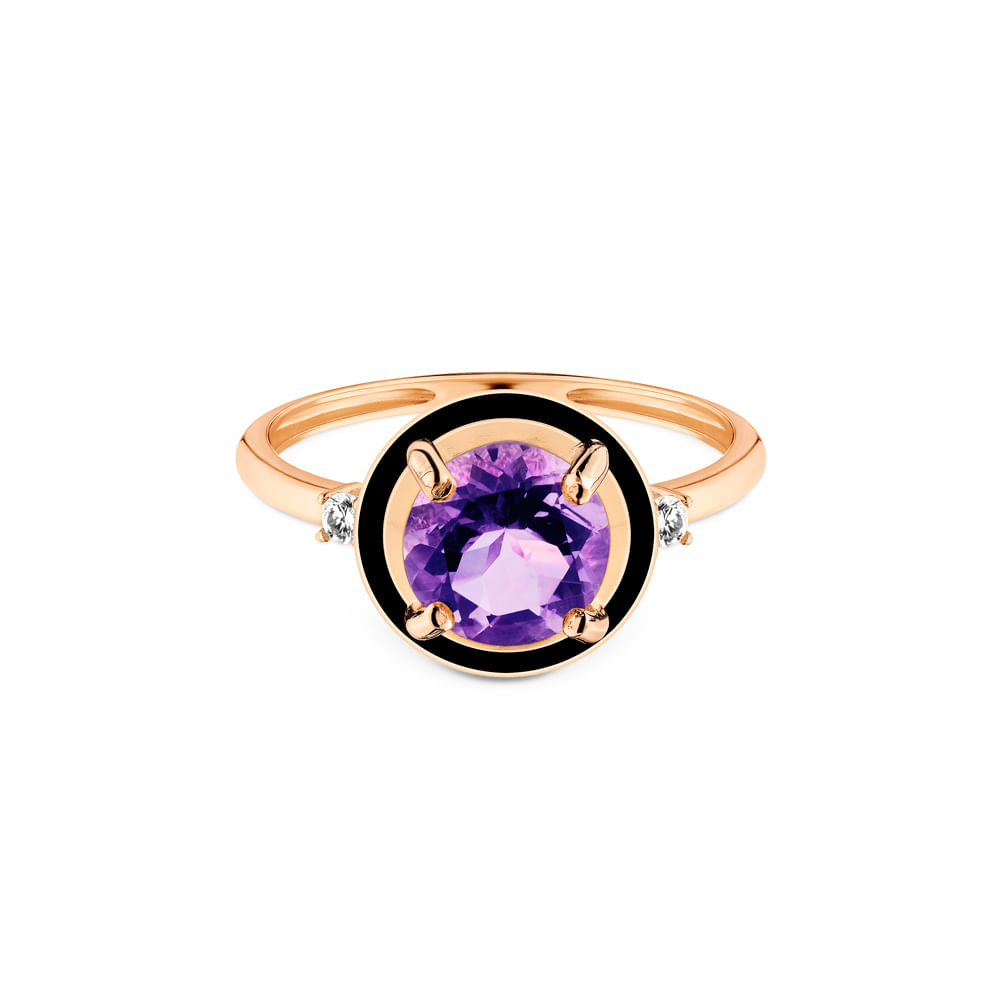 Anel Policroma em Ouro Rosé 18k com Ametista Roxa e Diamantes