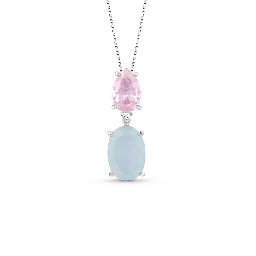 Pingente Color em Prata 925 com Quartzo Rosa, Água Marinha e Safira Incolor, 26mm