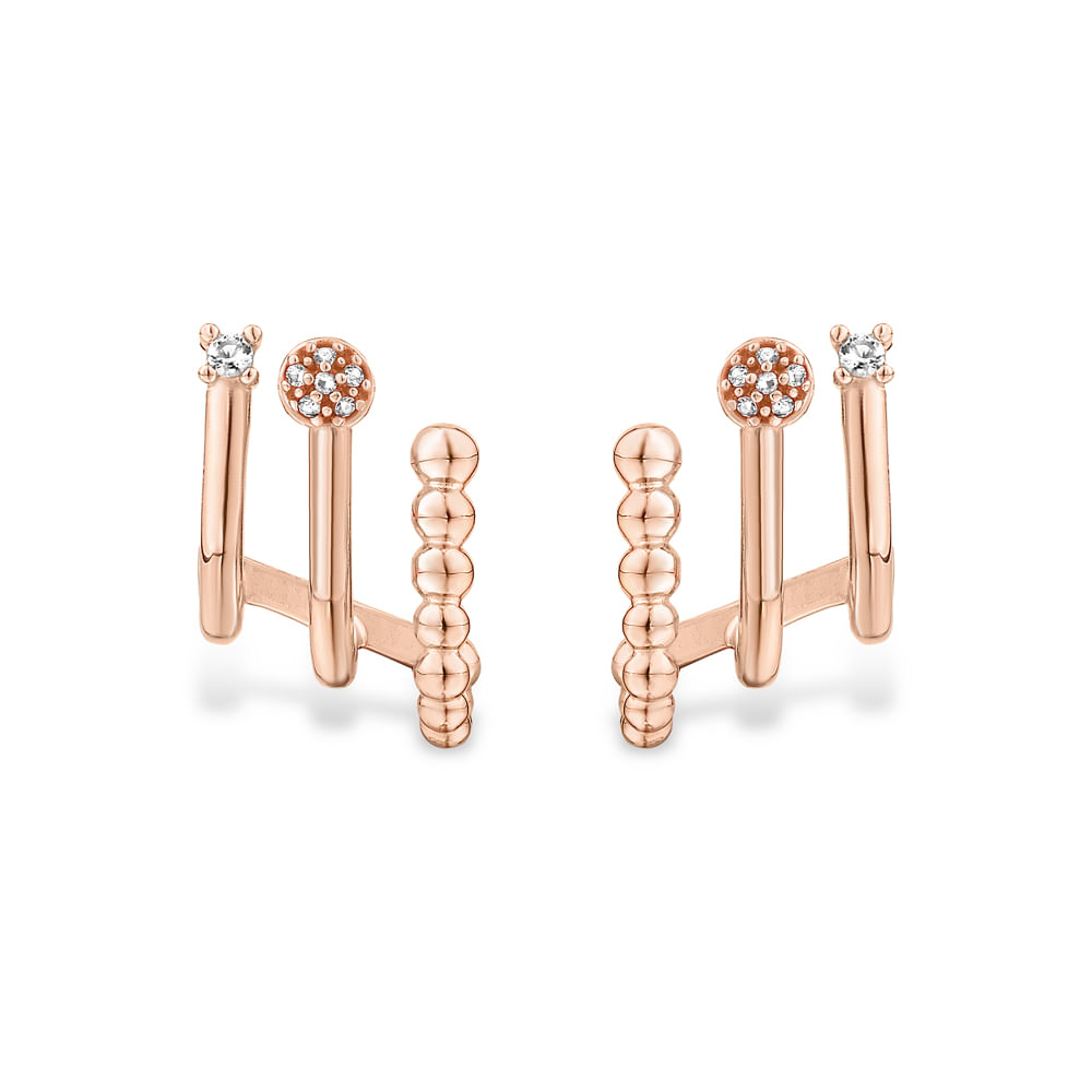 Brinco Earcuff Life Pink Pavê com Banho de Ouro Rosé