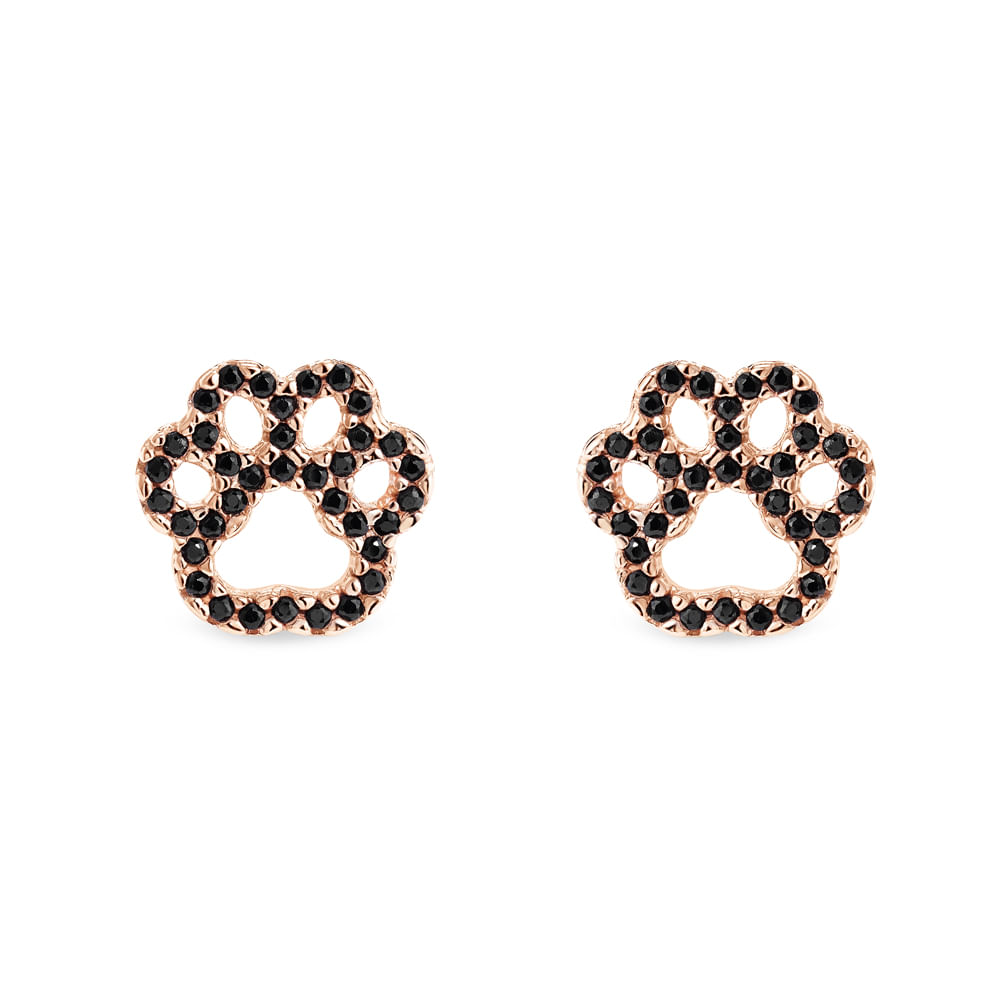 Brinco Life Patinha Cravejada com Banho Ouro Rosé