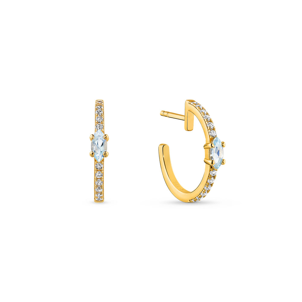 Argola Life Nature II em Prata 925 com Banho de Ouro Amarelo 18k e Topázio Sky e Incolor, 22 mm