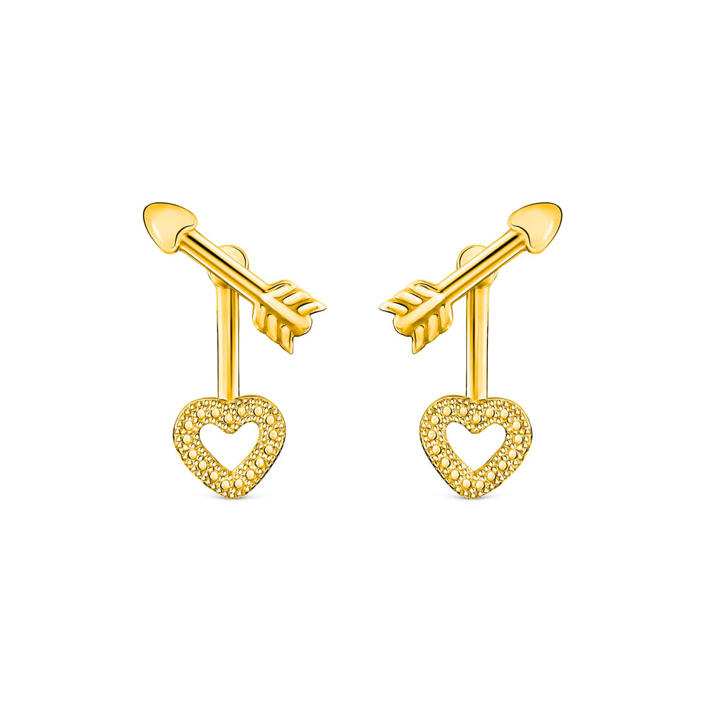 Brinco Life Cupido Flecha Coração Prata com Banho Ouro Amarelo