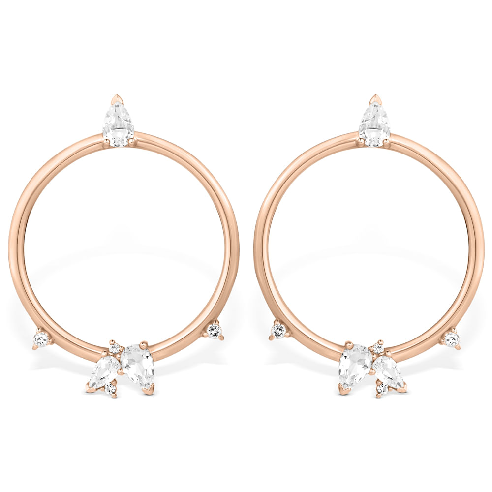 Brinco Life Luna Redondo Gota em Liga Rosé com Banho de Ouro Rosé 18k e Topázios Incolores